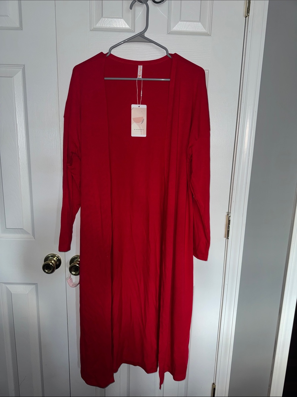 Women's Long Sleeve Open-Front Duster Dress — Red